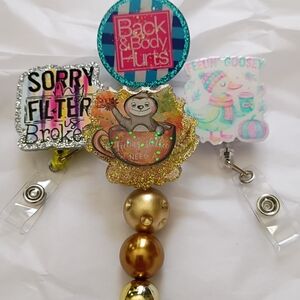 Glittery Sloth and Friends Badge Reel Bundle, 4 Badge Reels